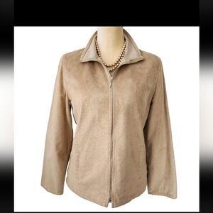 Vintage Norton McNaughton Faux Suede Zip Up Jacket Tan Size 14
